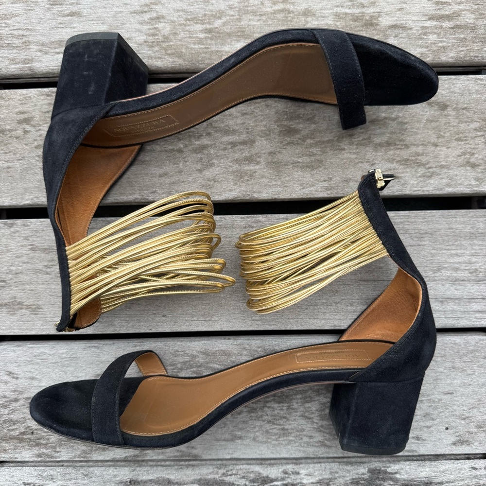 Aquazzura Spin Me Around Suede Block Heel Sandals, Size 39.5